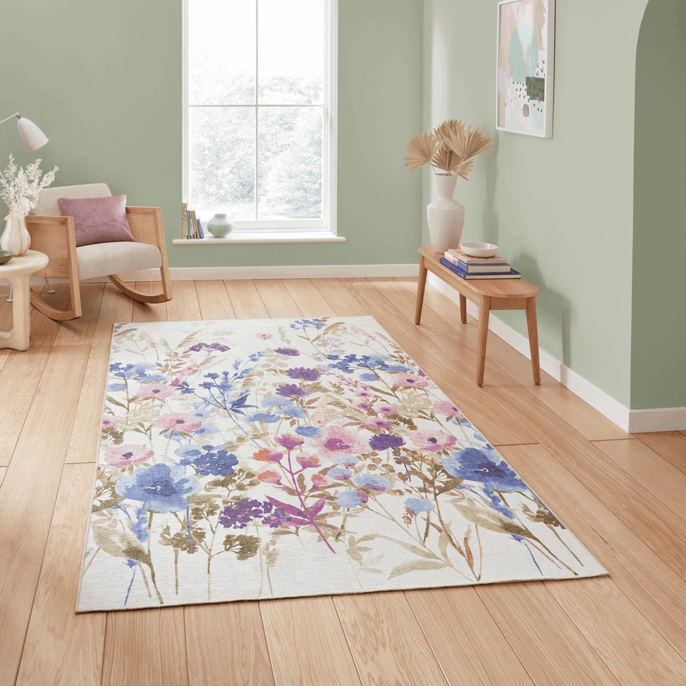 Country Floral Washable Rugs by Catherine Lansfield in Purple